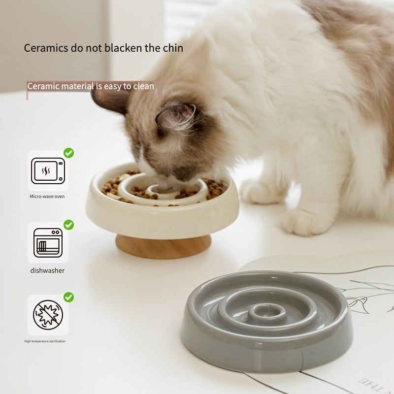 Ceramic Cat Slow Feeder Bowl Anti-Gulping